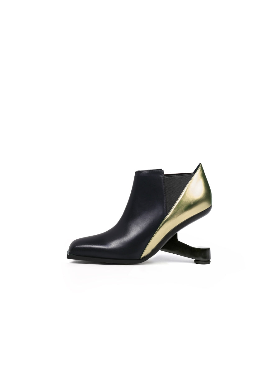 JadyRose | Black Gold Contrast Elevator Heel Ankle Boot