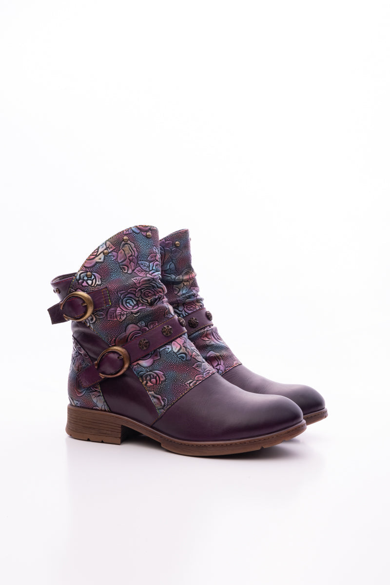 Soffia | Nicolette Rivet Stud Leather Moto Boots - Violet