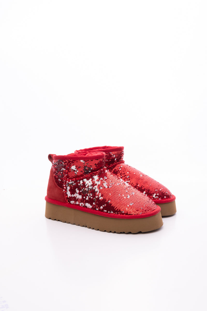 Smaibulun Ugg | Mini Glitter Low Ankle Platform Boots - Red