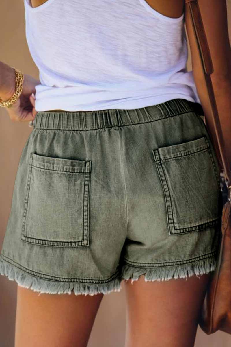 Chicindress Lace-up Fringed Thin Denim Shorts