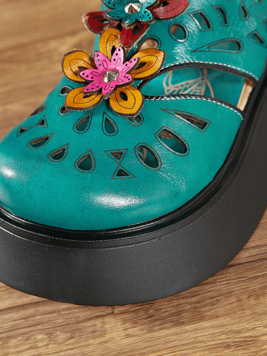 SOFFIA | GEOMETRY PERFORATED TEAL LEATHER MULE