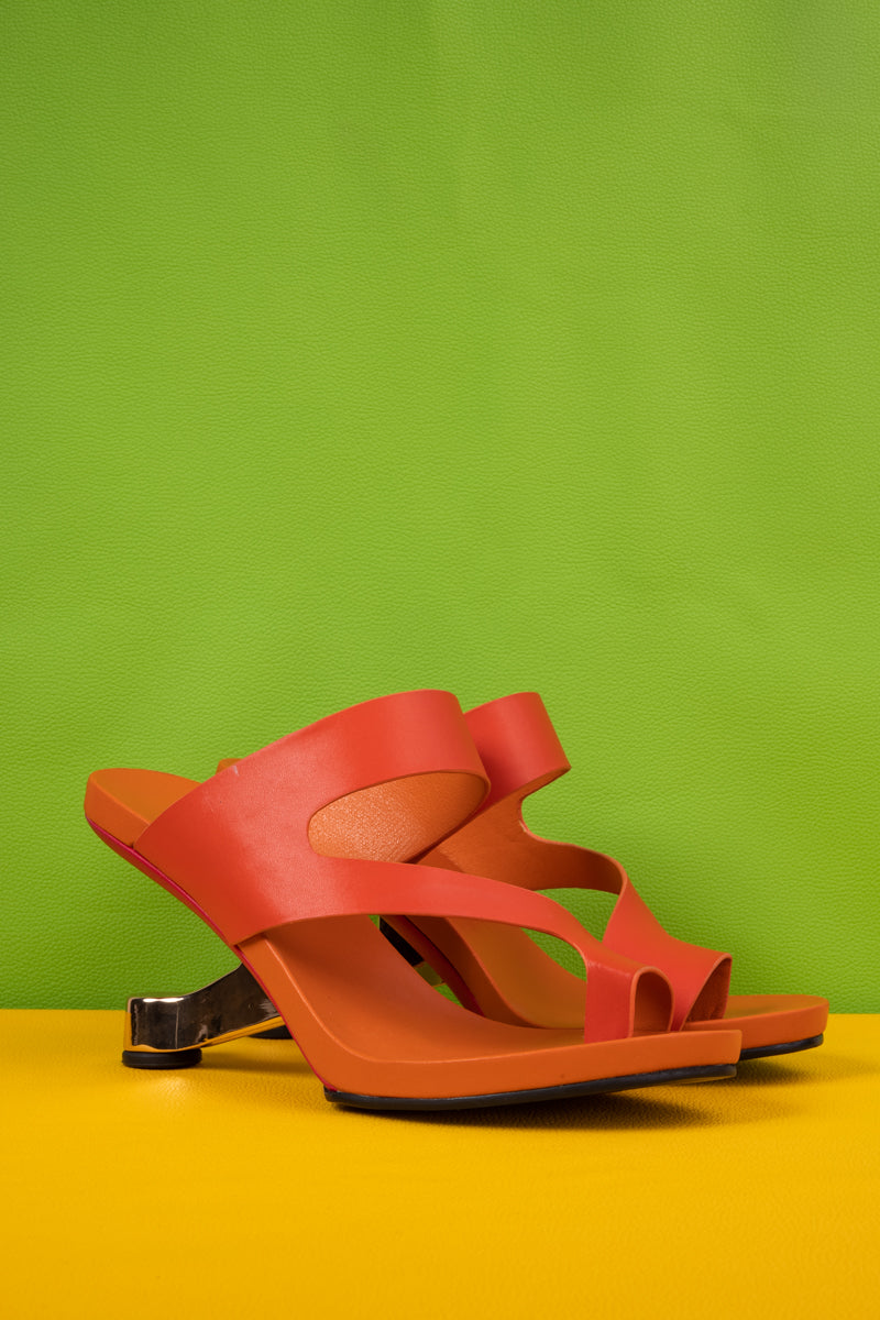 Jady Rose | Cozumel Ring-Toe Leather Heels - Orange