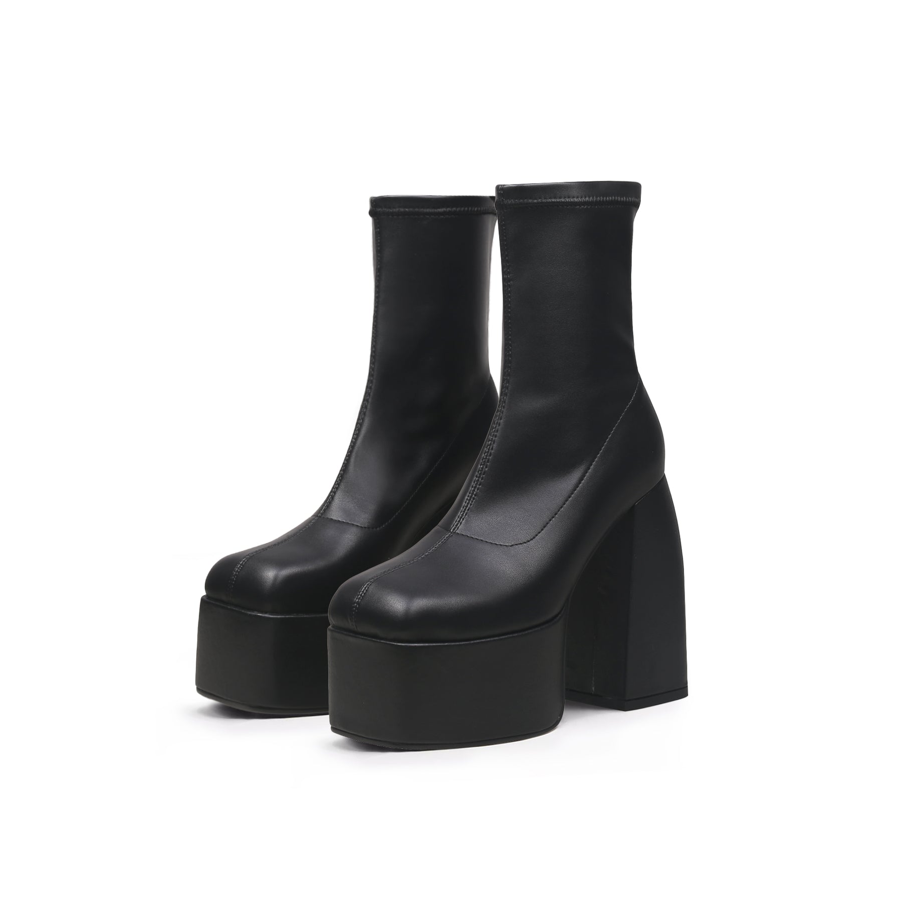 JADY ROSE | LUG SOLE BLACK LEATHER SOCK BOOTIE