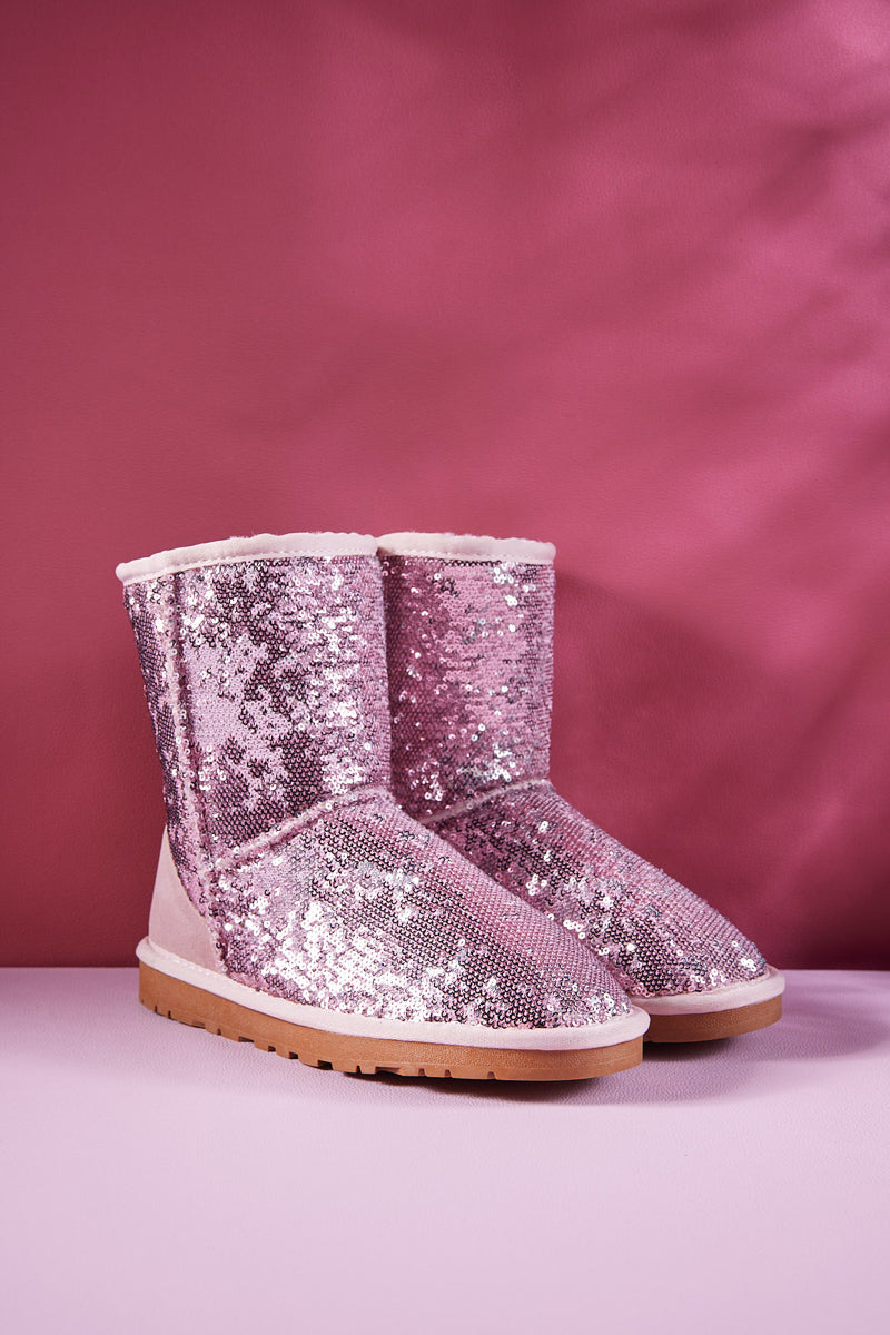 Smaibulun Ugg | Dallas Glam Sequin Shearling Boots - Baby Pink