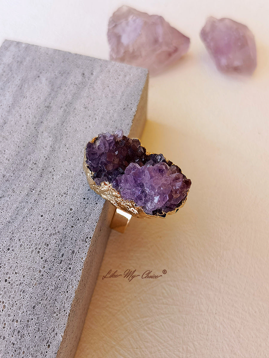 Natural Amethyst Gold Plated Ring