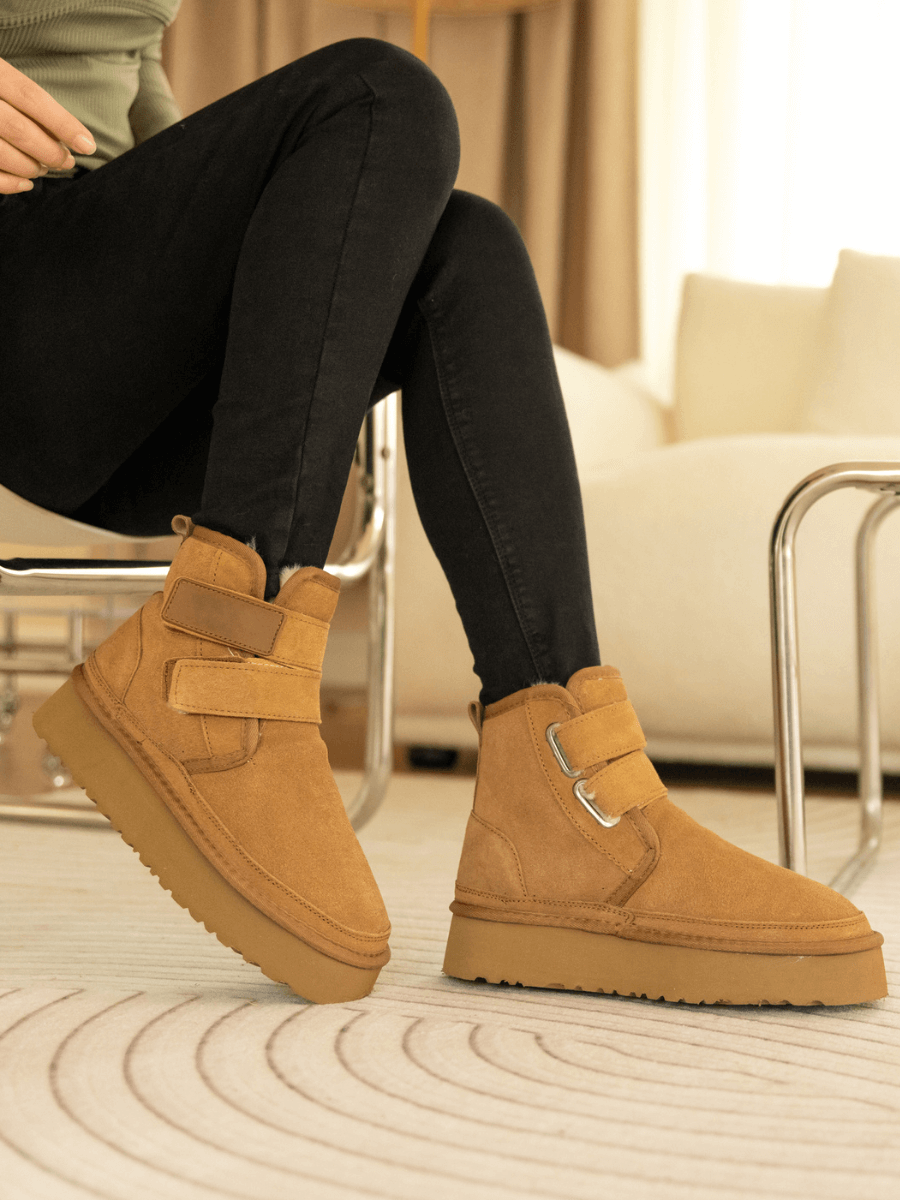 Smaibulun Ugg | Montford Wool Lined Buckle Up Platform Boots – Chestnut