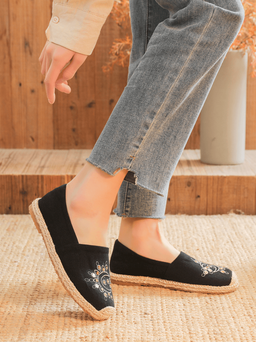 Cactus Rose | Solana Linen Espadrilles - Black