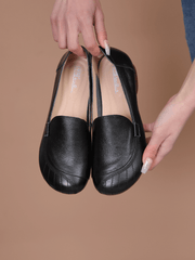 RUMOUR HAS IT| STITCHING HEADER LEATHER LOAFER - BLACK