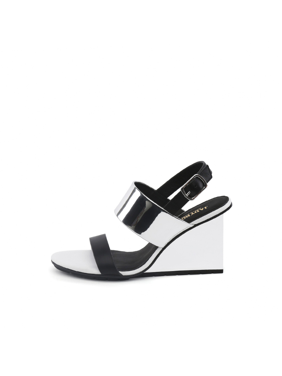 JADY ROSE | LEATHER SLINGBACK WEDGE SANDAL - WHITE