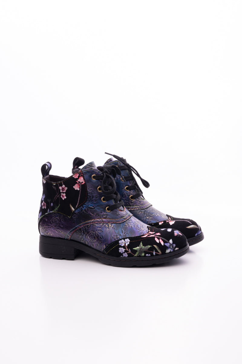 Soffia | Jordie Floral Embossed Leather Combat Boots - Violet