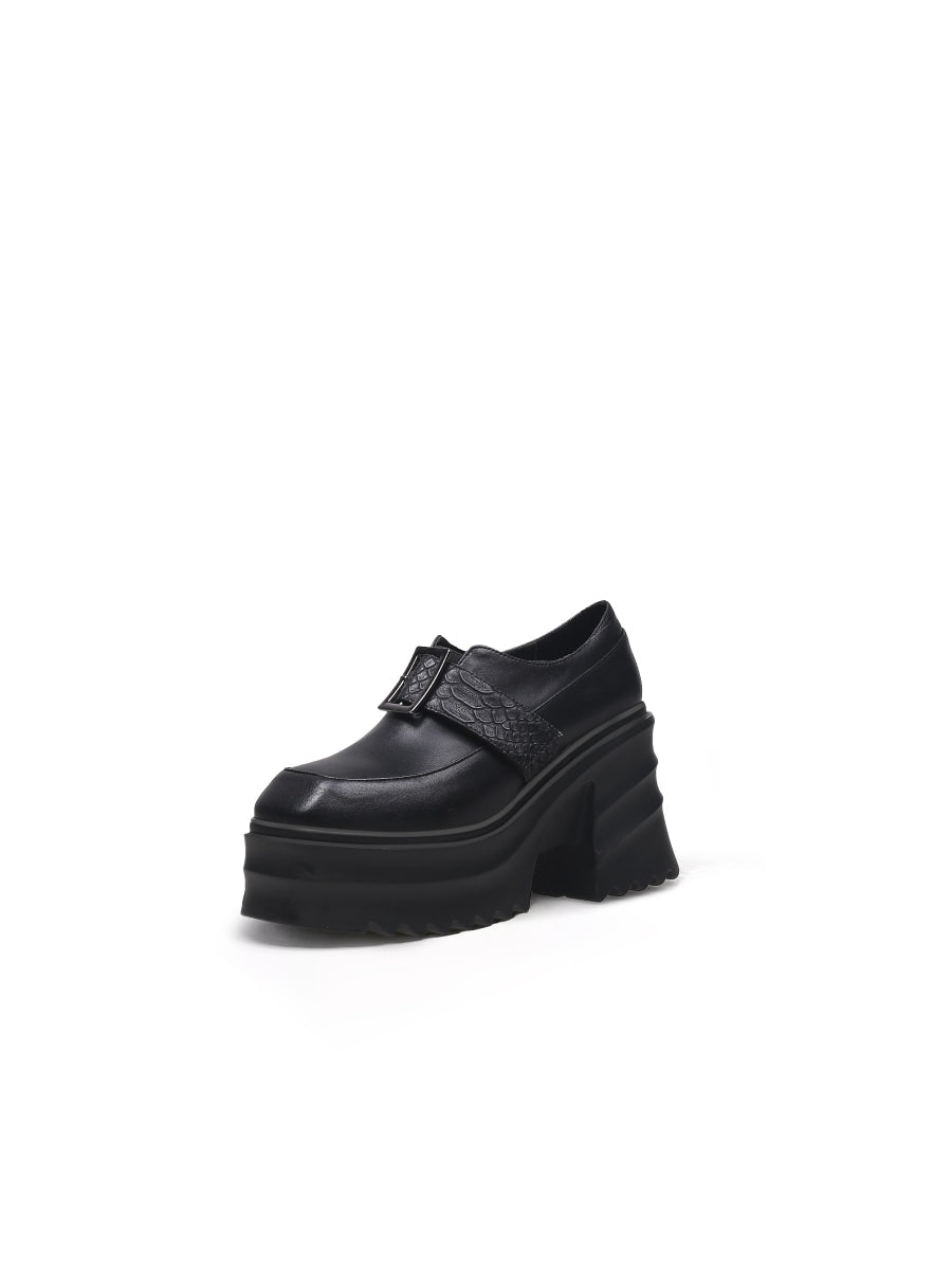 JadyRose | Black Matte Leather Chunky Heel Loafer