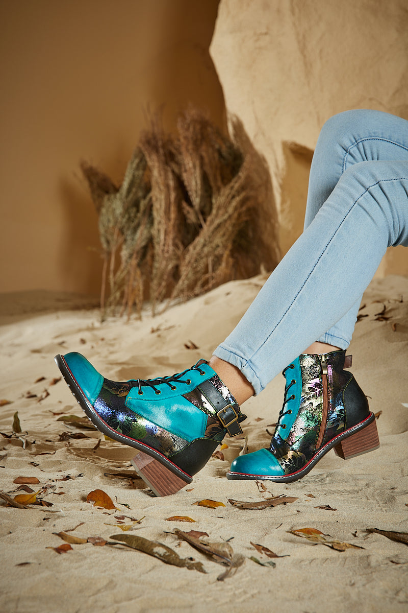 Soffia | Macie Glam Floral Leather Ankle Boots