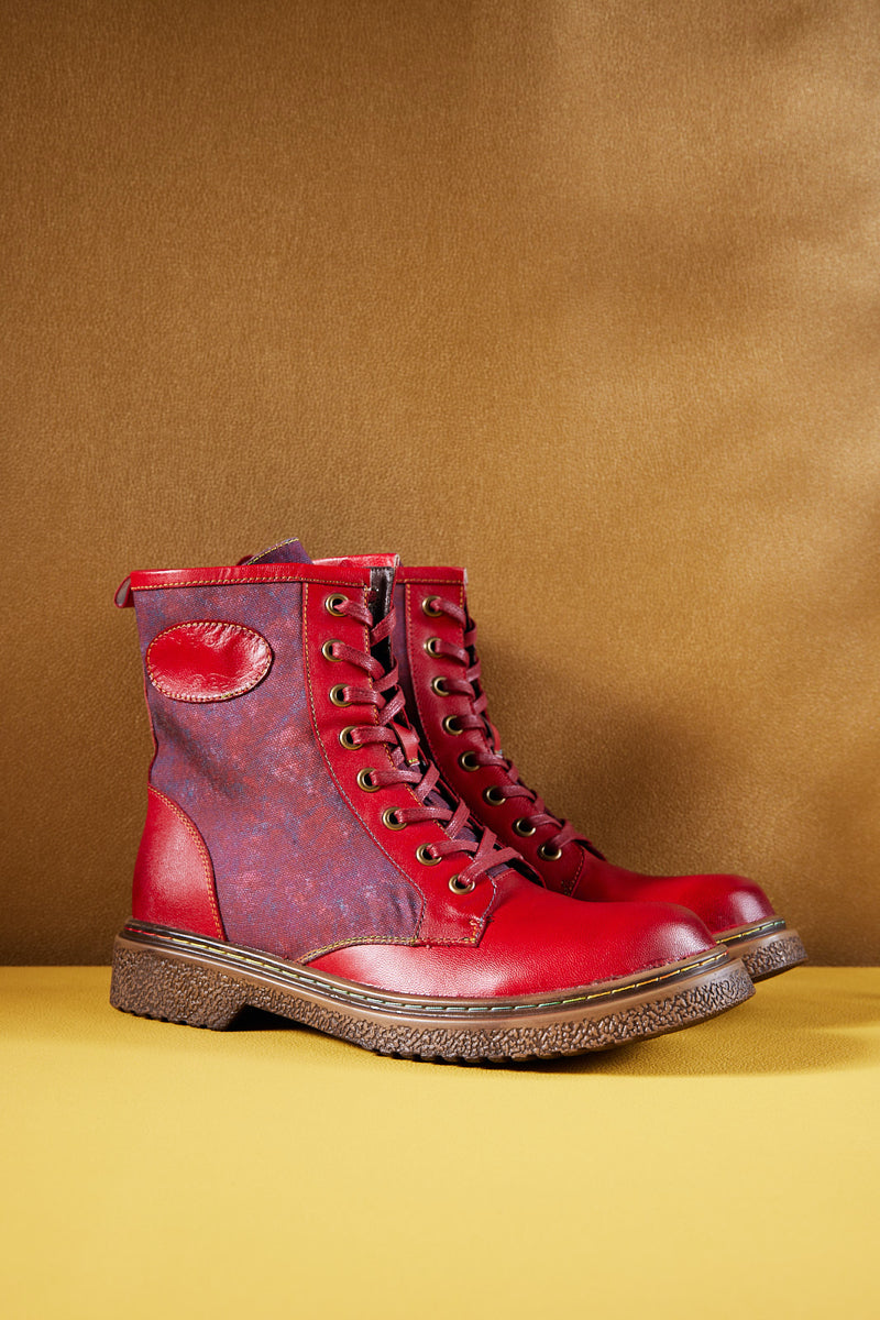 Soffia | Hot Stepper Leather Combat Boots - Red