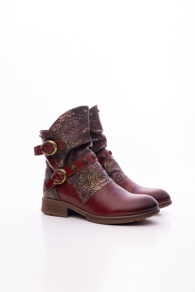 Soffia | Nicolette Rivet Stud Leather Moto Boots - Claret