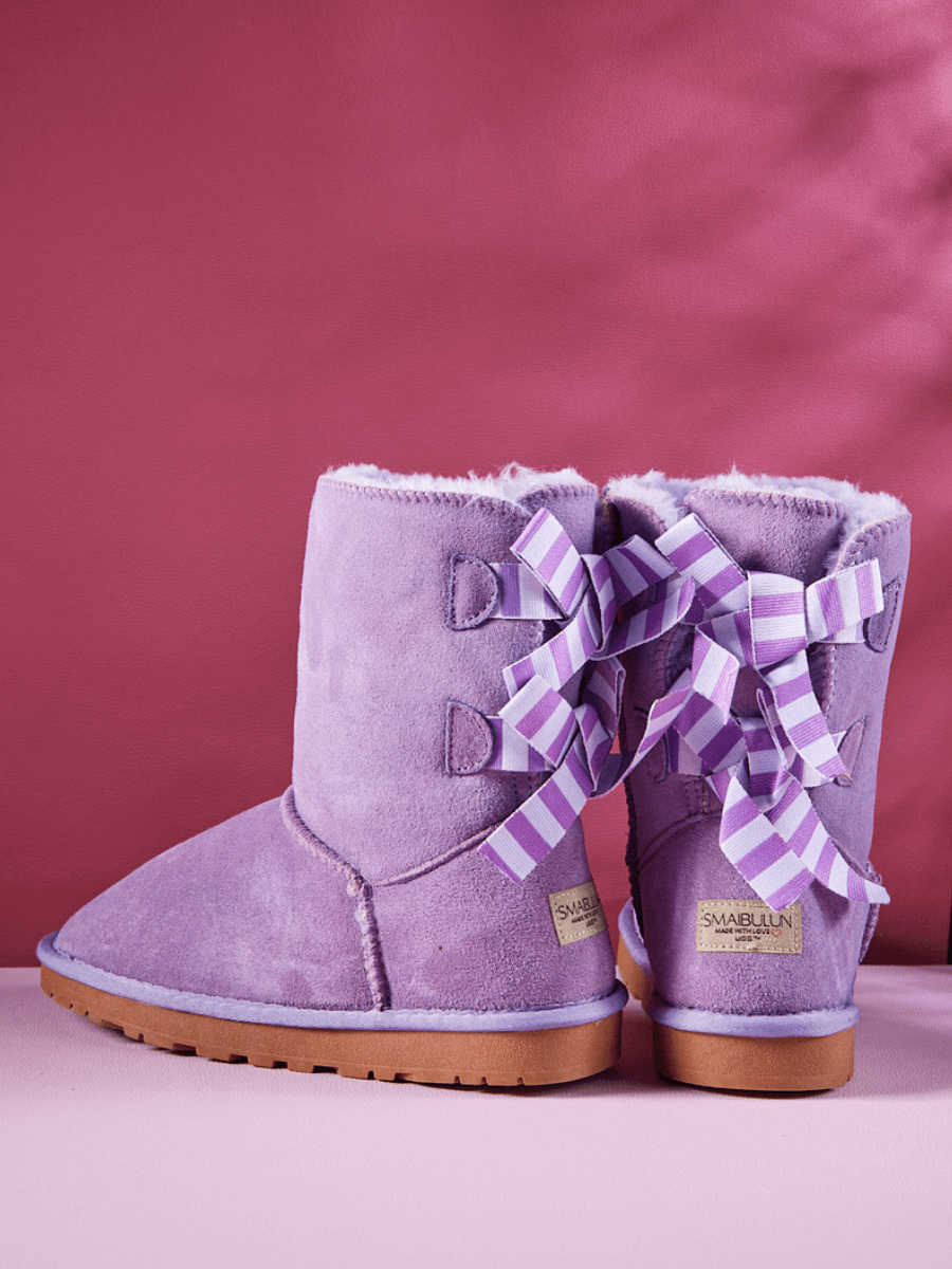 Smaibulun Ugg | Serenity Striped Bailey Bow Shearling Boots - Purple