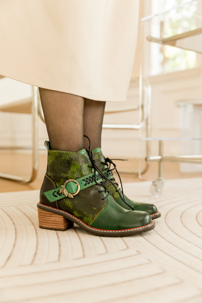 SOFFIA | VINTAGE DARK GREEN LEATHER ANKLE BOOT