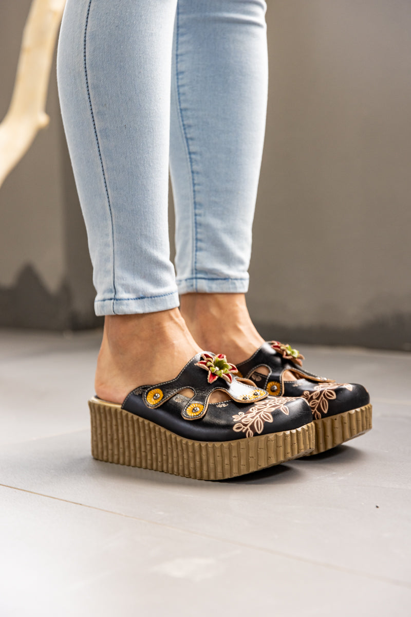 Soffia | Timeless Beauty Floral Embossed Leather Platform Clog