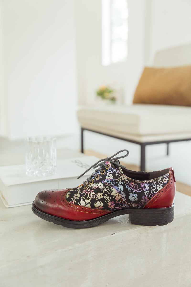 SOFFIA | Brown Floral Print Leather Brogues Oxford