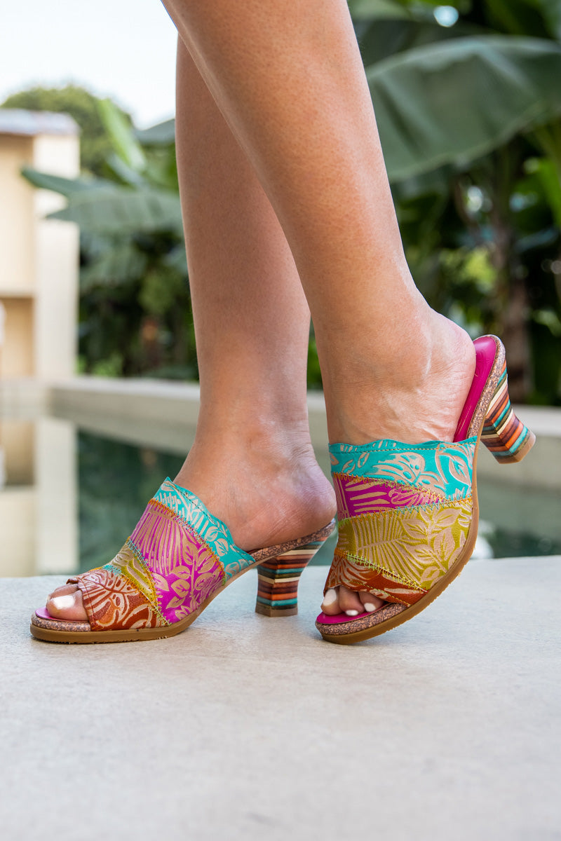 Soffia | Queen Retro Tropical Embossed Leather Sandal