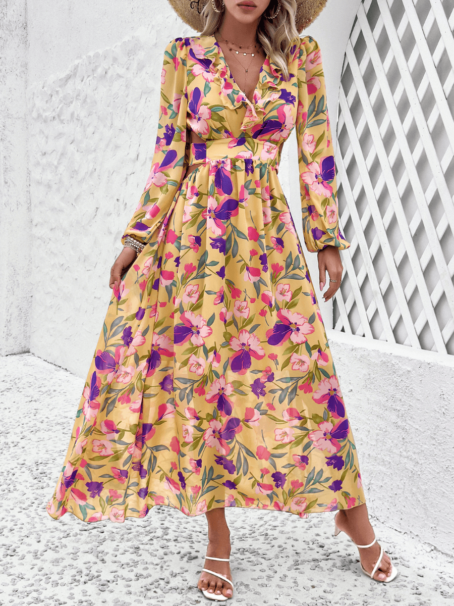 Emery Paisley Chiffon Maxi Dress - Yellow