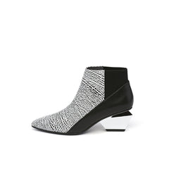 JADY ROSE | GEOMETRY-HEEL LEATHER ANKLE BOOT - White