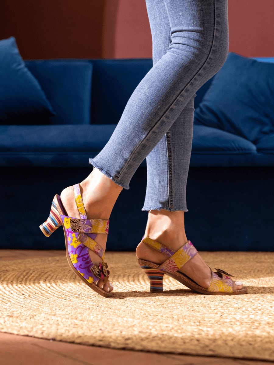 SOFFIA | MIDNIGHT SOL FLORAL LEATHER SLINGBACK SANDAL