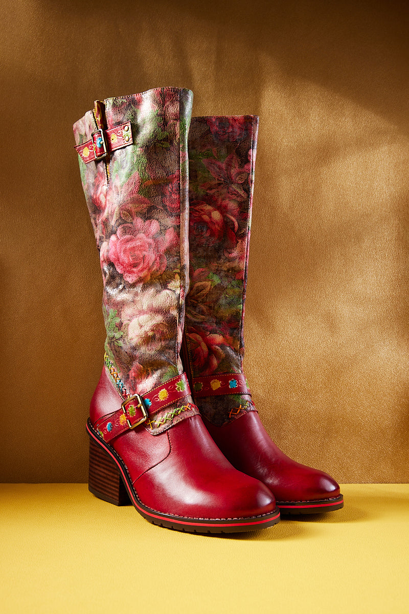 Soffia | Maude Floral Wide Calf Leather Knee High Boots