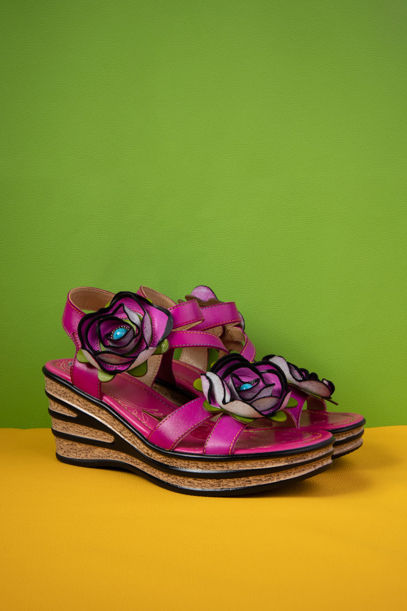 Soffia | Kiele Rose Applique Leather Wedge