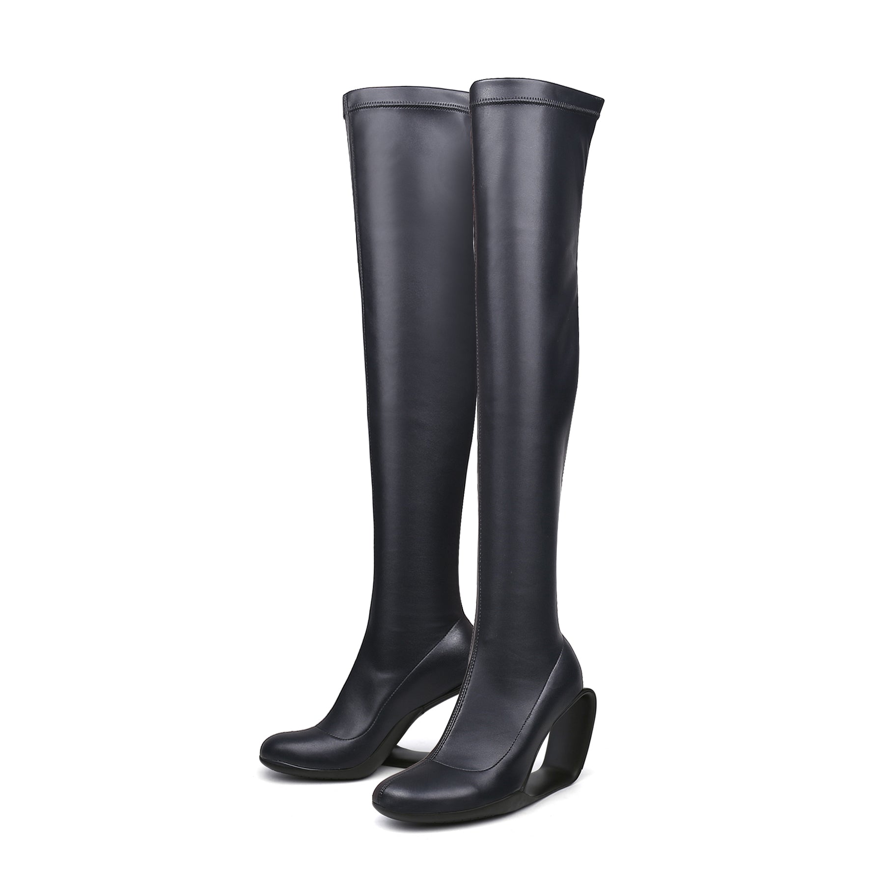 JADY ROSE | WEDGE HEEL BLACK LEATHER OVER KNEE NIGHT BOOT