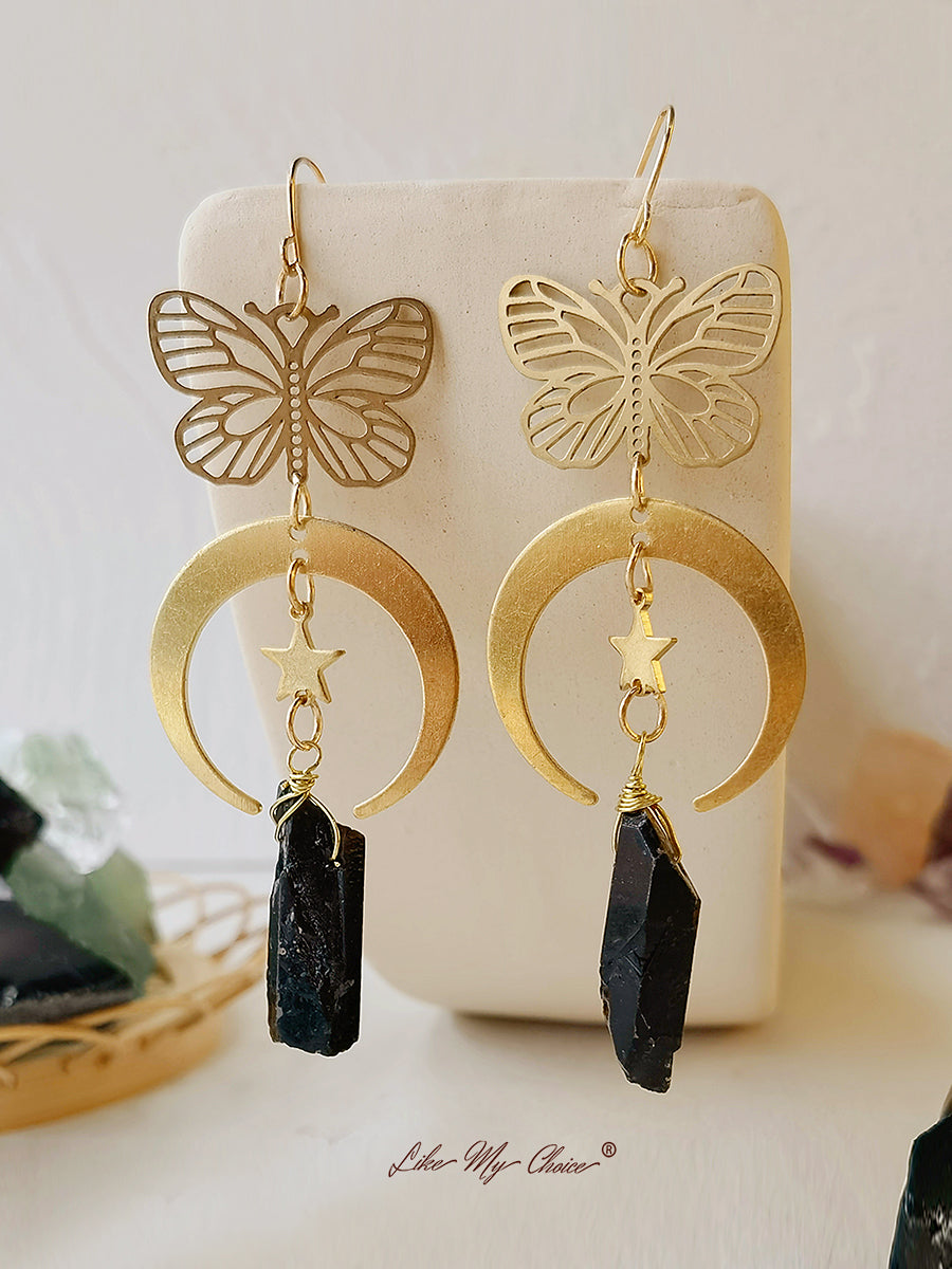 Hollow Butterfly Natural Crystal Earrings