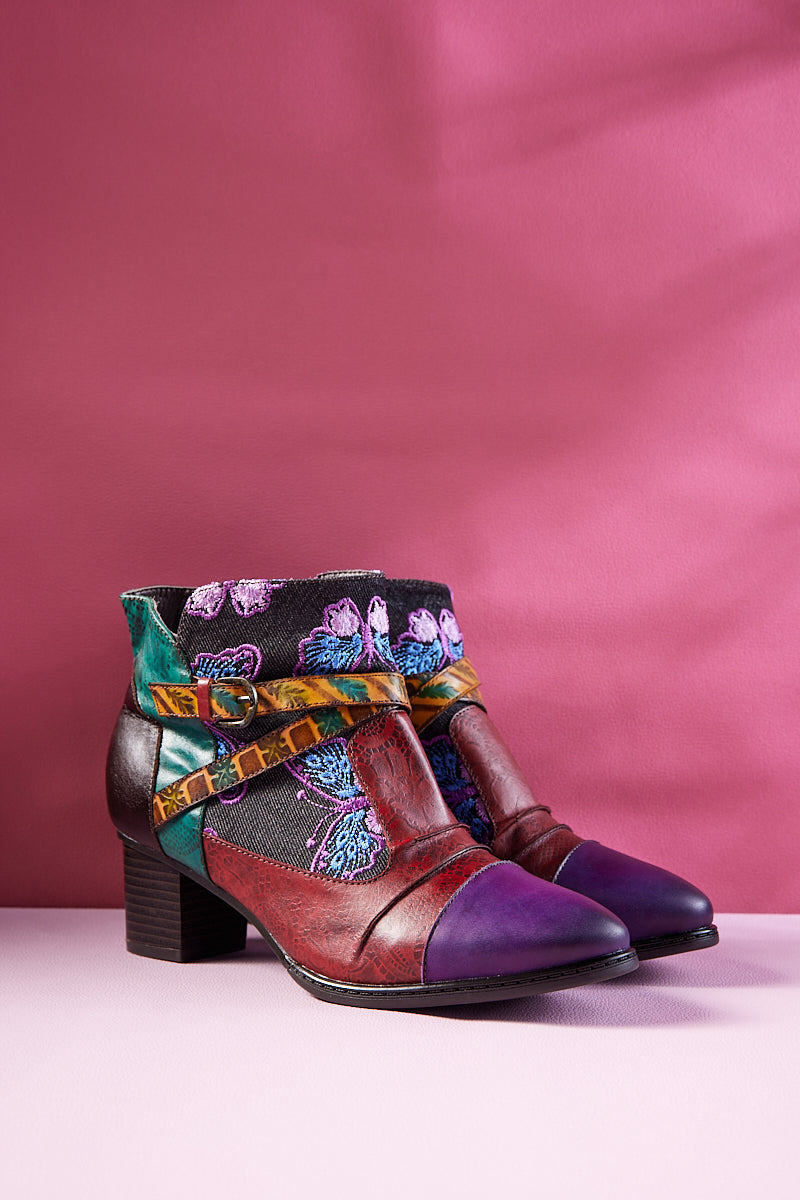 Soffia | Thalia Butterfly Embroidered Leather Ankle Boots