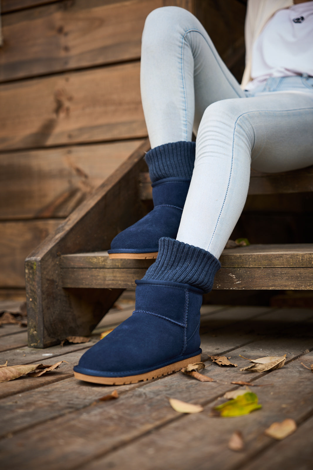 SMAIBULUN Ugg | Ankle Knit Stocking Mini Boots - Navy