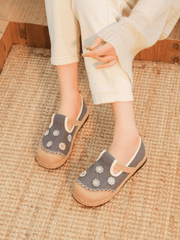 CACTUS ROSE | DAISY WISHES APPLIQUE LINEN ESPADRILLE - GREY