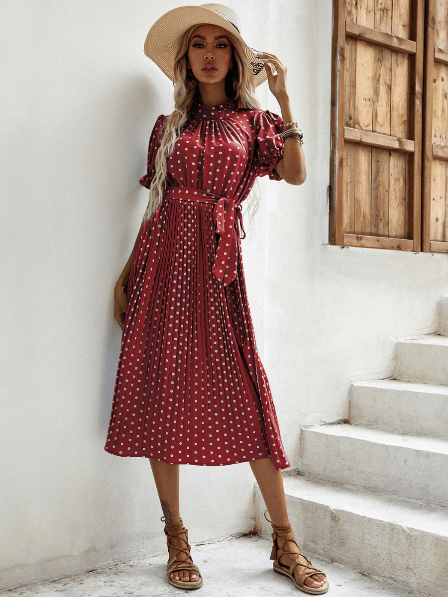 Evergreen Polka Dot Midi Dress - Red