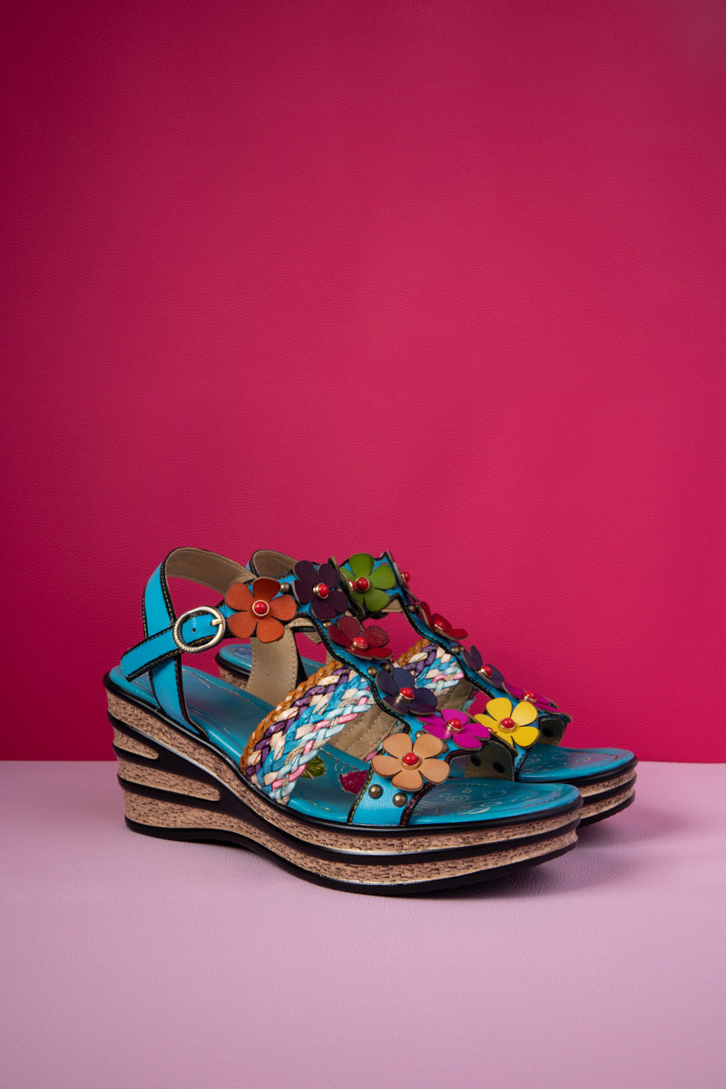 Soffia | Brickell Tropical Daisy Applique Leather Wedge