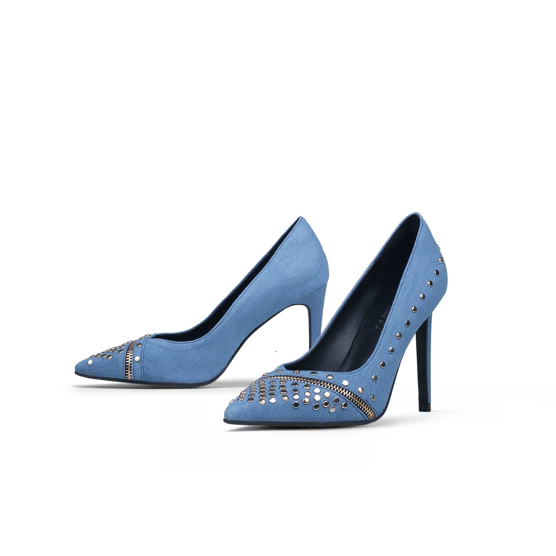 Jady Rose | Gelson Metal Stud Embellished Denim Stilettos - Blue