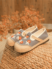 CACTUS ROSE | BLOSSOM EMBROIDERED LINEN ESPADRILLE LOAFER - GREY