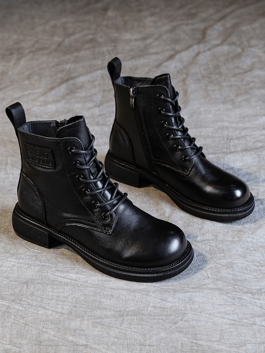 RUMOUR HAS IT | ZIP UP LEATHER COMBAT BOOT - BLACK