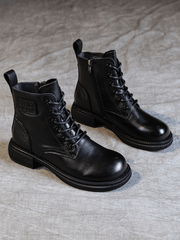 RUMOUR HAS IT | ZIP UP LEATHER COMBAT BOOT - BLACK