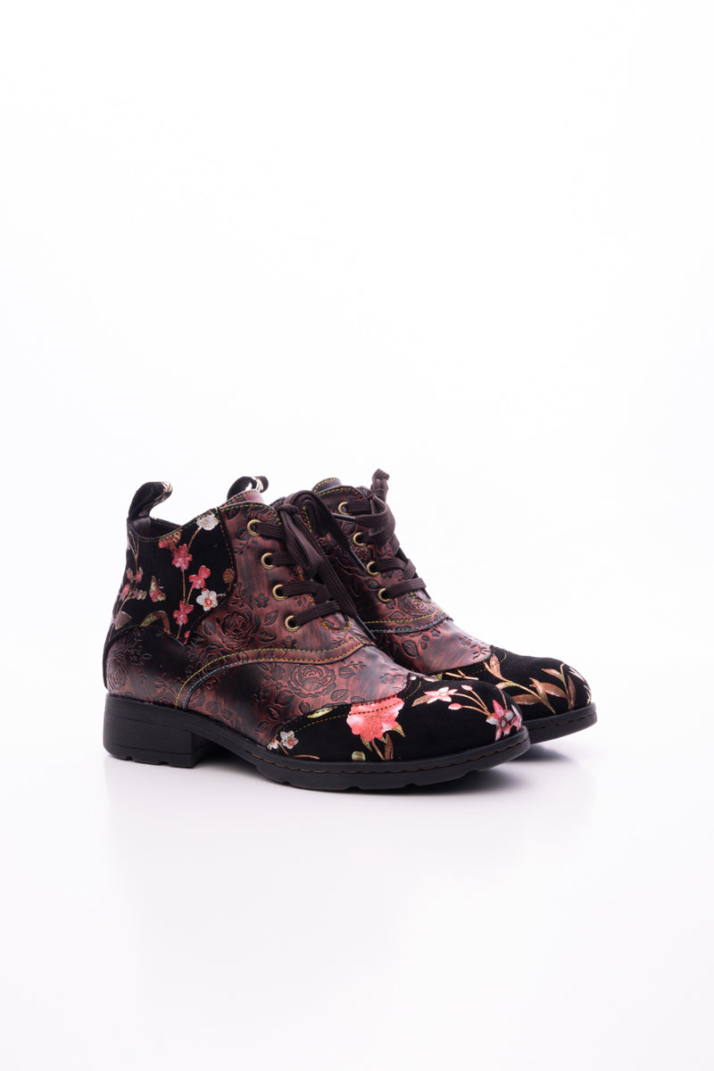 Soffia | Jordie Floral Embossed Leather Combat Boots - Red