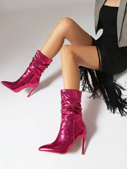 Pleated Snakeskin Printed Solid Color Split-Joint Boots Pumps