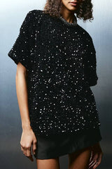 Autumn and winter round neck velvet sequined nightclub short-sleeved T-shirt top