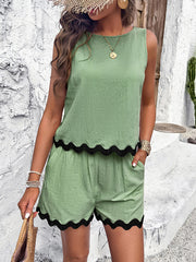 Loose Sleeveless Split-Joint Round-Neck Vest + Wide Leg Shorts Two Pieces Set