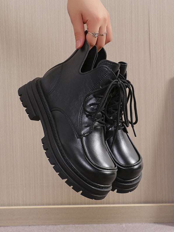 Lace-Up Round-Toe Split-Joint Boots Platform Shoes