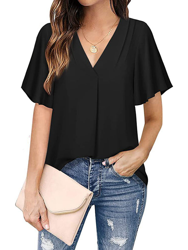 Urban Loose Falbala Solid Color Chiffon T-Shirt