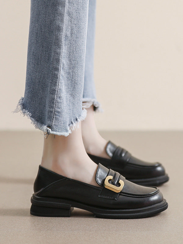 Round-Toe Split-Joint Loafers Platform Shoes