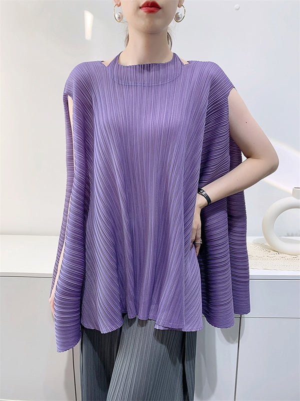 Loose Sleeveless Pleated Solid Color Halter-Neck T-Shirts Tops