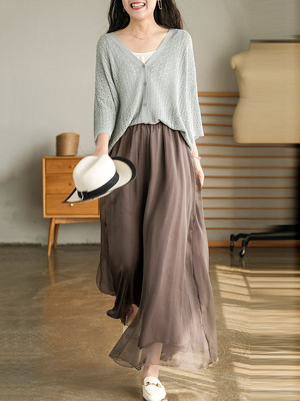 Casual Solid Color Chiffon Column Wide Leg Pants&Skirt