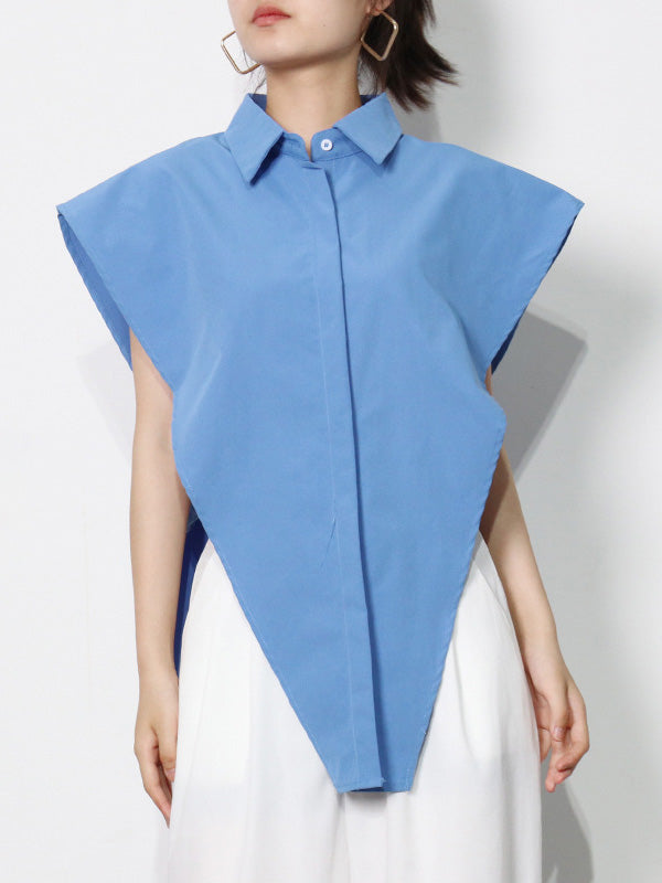 Original Solid Color Irregularity Geometry Blouse Tops