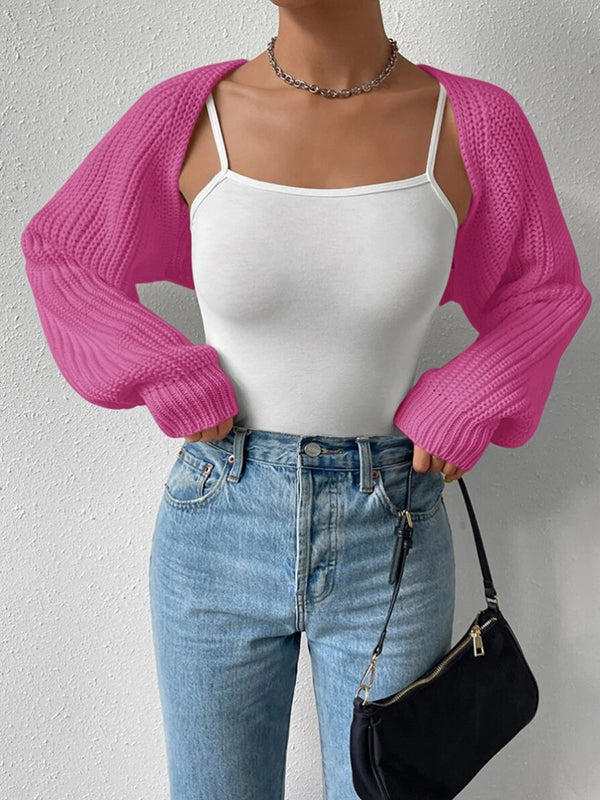 Barbie Long Sleeves Loose Solid Color Split-Joint Cardigan Tops